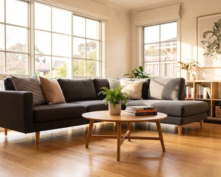 Tidy Melbourne living room kept clean on a regular house cleaning visit