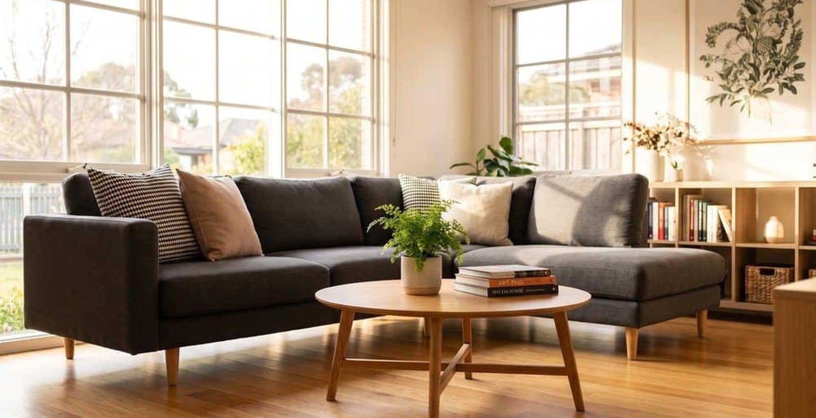 Tidy Melbourne living room kept clean on a regular house cleaning visit