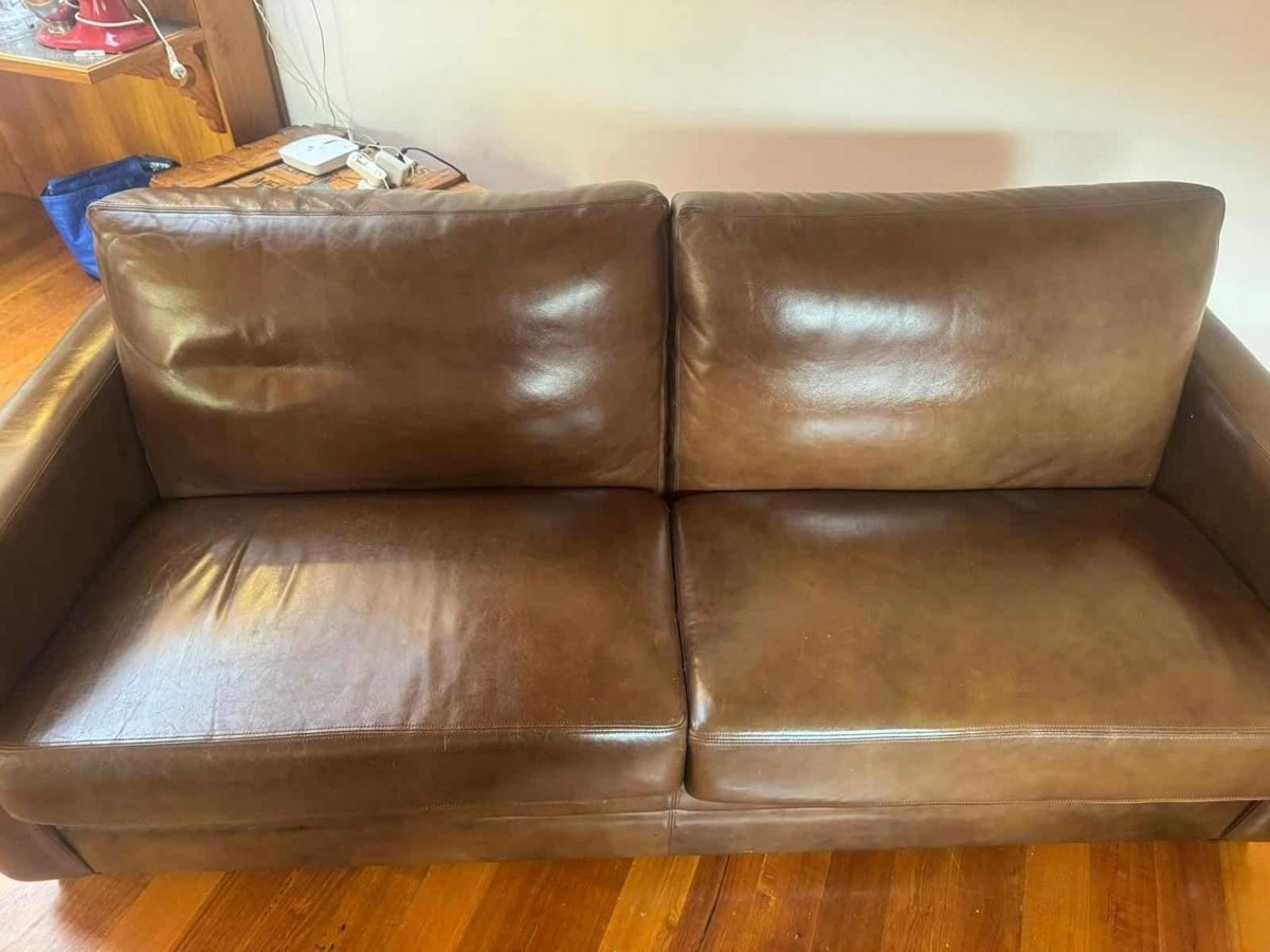 Tan leather couch cleaned and conditioned in a Melbourne home
