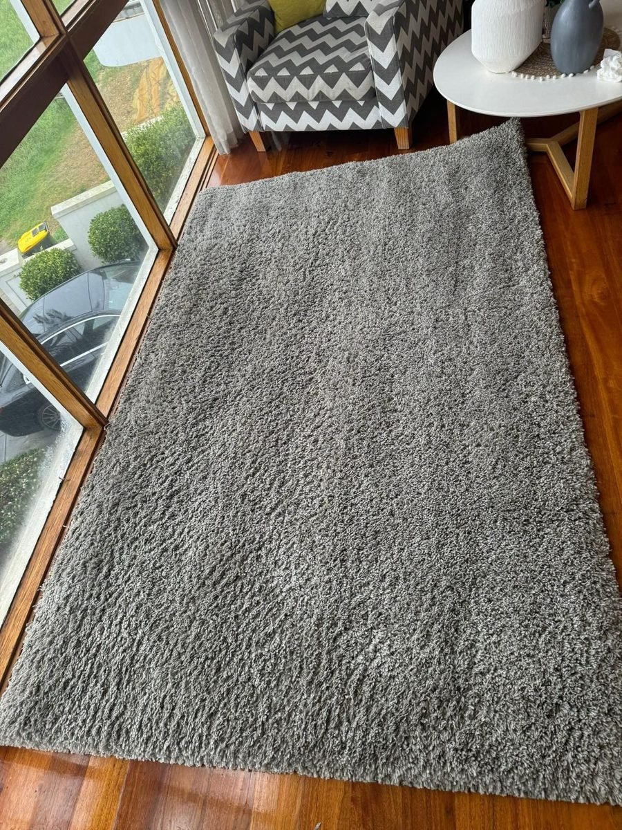 Grey shag rug freshly cleaned in a bright Melbourne sunroom